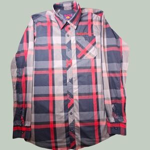 Red Bull Energy Drink Mens Small Plaid Button Down Shirt Red Navy Long‎ Sleeve